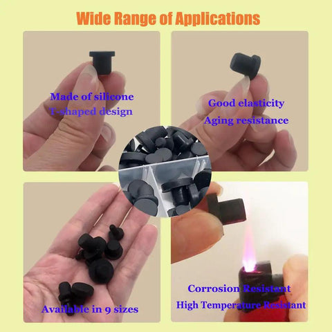 Image of Heavy Duty Silicone Rubber Hole Plugs Set With 9 Sizes T Type Black Caps demonstrating wide range of applications.