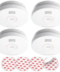 10 Year Battery Smoke Detectors 4 Pack No More Battery Changes With Photoelectric Sensor And Test Silence Button LED Indicator Lights For Home Safety Fire Alarm System Easy Install Superior Early Warning For Family, 4 white units with 3M adhesive pads
