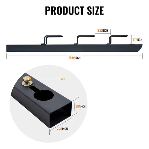 Side view of Beefy Heavy Duty Universal Anti Roll Bar For Clamp On Pallet Forks And Tractor Buckets, with measurements shown.