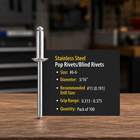 Straight Up Heavy Duty 304 Stainless Steel Blind Rivets 100 Pack 3 16 Inch Diameter X 3 8 Inch Grip showing stainless steel pop rivet.