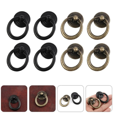 Zinc Alloy Round Cabinet Pulls And Jewelry Box Drawer Knobs European Style Retro Door Handles For Dresser And Cupboard Multi Functional Black And Antique Bronze Dope Hardware displayed in sets.