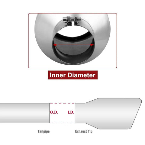 Diagram showing the inner diameter of Universal Diesel Truck Exhaust Tip 4 Inch Inlet 6 Inch Outlet, 15 Inch Long Stainless Steel Bolt-On