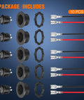Package contents of Beefy Five Pack Round Rocker Switches With Wiring Harness SPST 2 Pin Pre Wired Waterproof Toggle Switches 20mm 12V DC