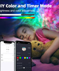 Child sleeping under Nebula Night Light Projector For Bedroom With 16 Million Colors And 7 Nebula Modes Ceiling Star Projector Aurora LED