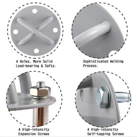 Close-up of Heavy Duty Wall And Ceiling Mount Bracket For Gym Suspension Straps showing 4 holes and high-intensity screws.