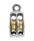 Front view of Double Steel Wheel Pulley With Rigid Eye, 2 Inch Sheave Height, Nickel Plated Die Cast Construction, 1 Pack