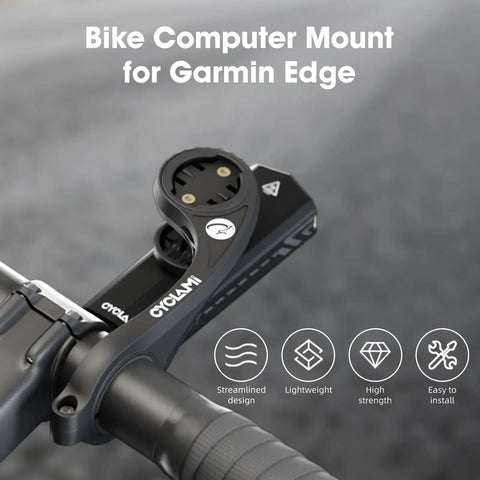Out Front Bike Computer Mount For Garmin Edge XOSS G iGPSPORT And More With GoPro Adapter Fits 31.8mm To 35mm Handlebars close-up view.