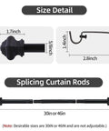 Heavy Duty 5/8 Inch Curtain Rods 30 To 46 Inch Black Finish 2 Pack details including size and components