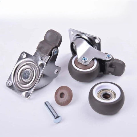 Smooth Ride One Inch Caster Set Packs Two Swivel Casters With Locking Pads And Self Tapping Screws, showcasing rubber wheels and metal mounts.