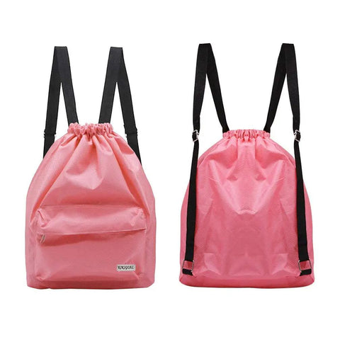 Pink Dry Wet Separated Swim Bag With Drawstring Backpack, Waterproof Gym Pool Beach Gear Tote For Adults And Kids, Portable Large 36x40cm