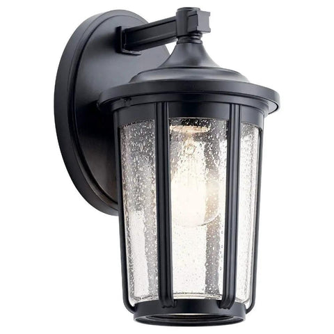 Fairfield 11 Inch Outdoor Wall Light 1 Light Black Finish With Clear Seeded Glass Downward Lighting for Porch, Patio or Entryway