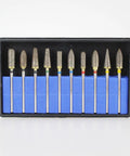 10-Piece Sintered Diamond Grinding Bur Set With 3/32 Inch Shank in black case, ideal for rotary tools, ceramic carving, stone and steel work