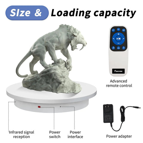 Super Heavy Duty Motorized Turntable With Speed Adjustable Base For Human 3D Scan And Store Display showcasing massive 660 lb load capacity and remote control.
