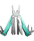 Open 20 In 1 EDC Multi Tool Pliers with spring loaded pliers head, detachable bits, scissors, saw, and blades in blue