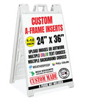 A Frame Sign Board 24 By 36 Inch Weatherproof Outdoor Sandwich Sign with customizable text inserts for advertising.