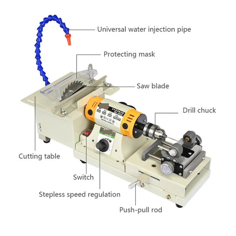850W Mini Bench Grinder And Jade Polishing Machine For DIY Woodworking Jewelry Rock And Metal Crafting Station, detailed view of components.