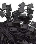Heavy Duty Nylon Hang Tag Strings With Self Locking Quick Snap Binders 7 Inch bundle of black fasteners for garment labeling.