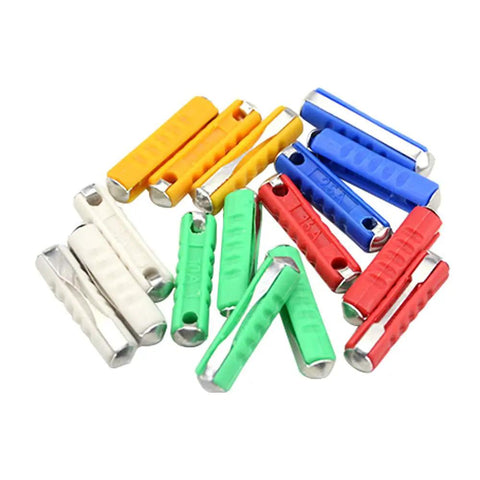 Color coded auto blade fuses in various sizes for circuit protection, part of 200 Pieces European Classic Car Fuses Plug And Play Auto Blade Set With 5A 8A 10A 16A 25A.