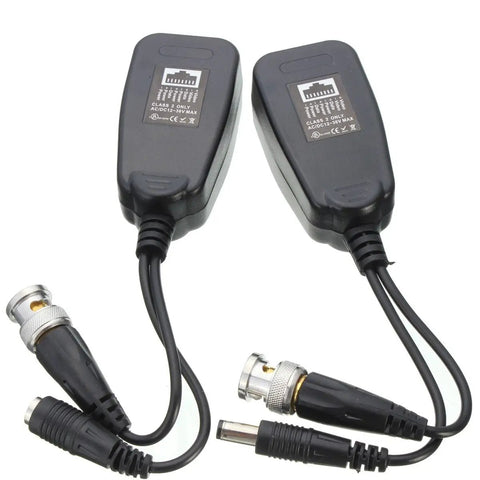 HD CVI TVI AHD Passive Video Balun Kit with Power Connector and RJ45 Data Transmitter for Cat5 Cables, BNC Gold Plated Connectors