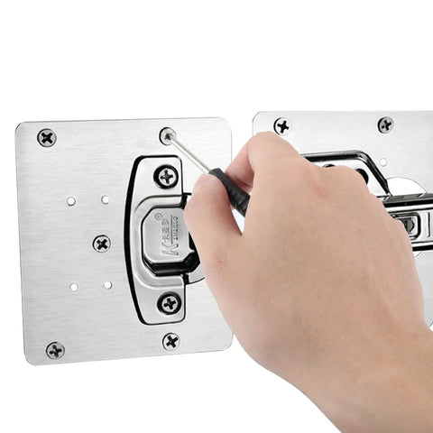Installing Sturdy Stainless Steel Cabinet Hinge Repair Plate Kit With 60 Screws And Driver on cupboard door