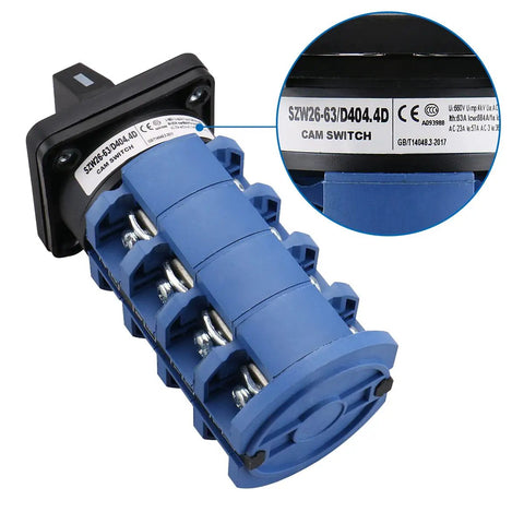 Heavy Duty Beefy Rotary Selector Cam Changeover Switch 660V 63A 3 Position With 4NO 4NC Contacts, close-up view