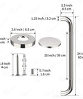 2 Pack 24 Inch Shower Grab Bar With Anti Slip Grip Chrome Stainless Steel Bathroom Grab Bar Handle dimensions and components.