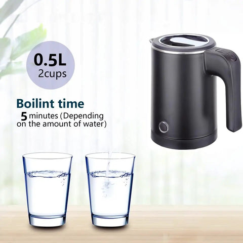 0.5L Portable Electric Kettle For Travel And Office Stainless Steel Mini Tea And Coffee Kettle Hot Water Boiler