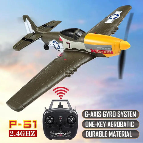 Mustang Fighter RC Plane For Adults, Beginners, And Kids, 4 Channel Remote Control Aircraft With Gyro Stabilization