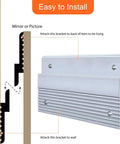 Installation guide for Heavy Duty French Cleat Picture Hanger Kit With Stealth Aluminum Wall Brackets For Artwork Mirrors And Whiteboards Holds 50 Pounds Per Pair No Sweat Install showing bracket on wall.
