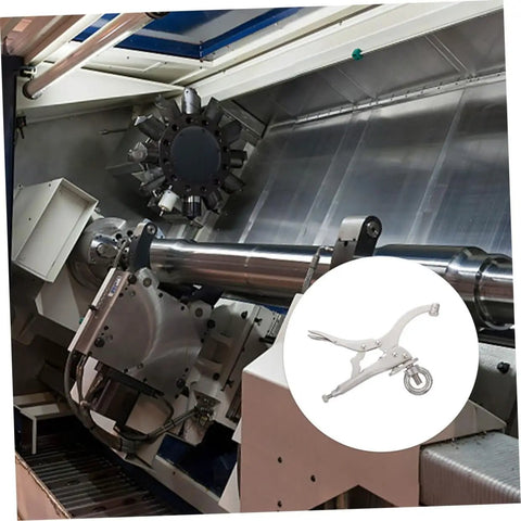Rock Solid Adjustable Drill Press Locking Clamp Vise Built Tough As Nails For Woodworking And Metal Projects With Quick Adjustments and Iron Grip for precise drilling in a workshop.