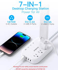 Clean Vibes Led Desk Lamp With Power Strip And 5 Ft Extension Cord featuring 3 AC outlets, USB ports, and smartphone charging.