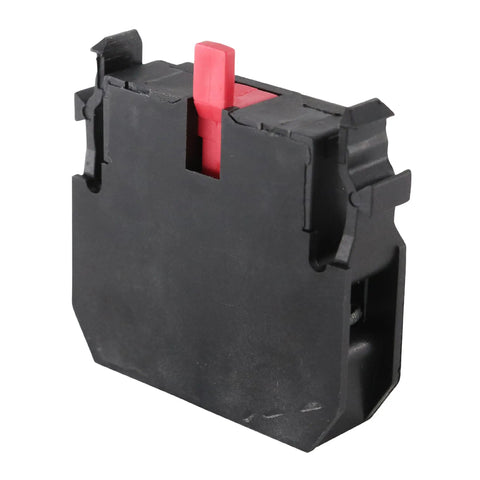 Top Shelf One Pole Normally Closed Contact Block for 22 Mm Pushbutton Controls, black housing, designed for 600 Volt, 10 Amp rated use.