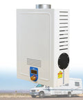 Diesel Tankless Water Heater Gets You Gushin Hot Water Fast With LED Display And Knob for RV kitchens, compact design.