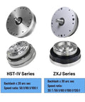 Comparison of HST-IV and ZXJ series gear reducer drives, showing Heavy Duty Harmonic Gear Reducer Drive For Strain Wave Precision Arm Joint With Synchronous Belt High Torque Reduction 50 To 1 Speed Ratio ZXJ17 An Essential Big Torque Reducer For Robotic Arms And Automation specifications.