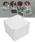 IP65 Waterproof ABS Plastic Enclosure For Electronics, Outdoor Junction Box 120x120x90mm front view with wiring in background