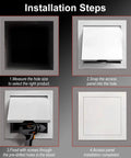 Installation steps for Slick Drywall Access Panel With Magnetic Lock, showing measuring, snapping, and securing.