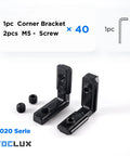 Built To Last Heavy Duty Black Inside Corner Brackets Kit For 20 Series Aluminum Extrusion with L Shape Connectors and M5 Hex Screws