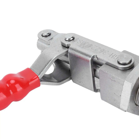 Side view of Heavy Duty Quick Release Toggle Clamp With Push Pull Action For Fast, Repeatable Clamping, stainless steel and plastic