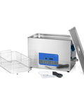 Fully Automatic Ultrasonic Vinyl Record Cleaner For LP And EP Discs With Built In Heater and Digital Timer, stainless steel unit with basket.