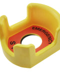 Yellow 30mm Push Switch Button Protective Cover For Emergency Stop With Warning Circle, made of durable PC material.
