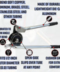 Lever Type Tube Bender For 1/2 Inch OD Tubing With Cushioned Grips, showing angle markings and lightweight aluminum construction.