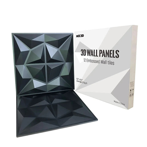 3D Wall Panels Black Textured PVC Tiles, 19.7 By 19.7 Inches, Pack Of 12 Covering 32 Sq Ft, Easy DIY Install, Modern Statement Wall Decor