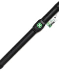 Premium 12Mm Taper Carbon Fiber Shaft Pool Cue With Exotic Wood Butt And Rugged Transport Case shown in a black exterior with green logo.