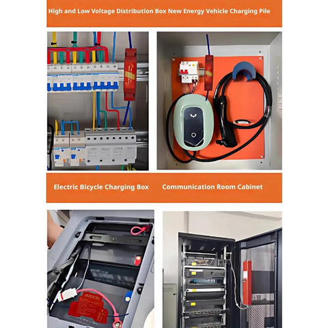Heavy Duty Automatic Aerosol Fire Extinguisher For Electrical Panels With Din Rail Mount, displayed in an electrical cabinet setup.