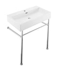 Claire 30 Inch Ceramic Console Sink With Glossy White Basin, Scratch Resistant Non Porous Ceramic, Chrome Legs