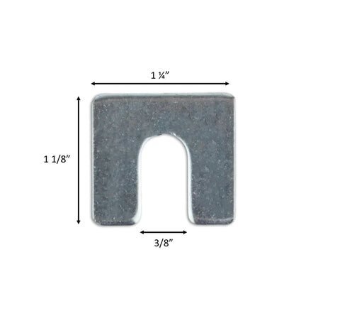 Beefy One Eighth Inch Steel Shim Stock With Three Eighth Inch Slot Width Pack Of Ten, front view showing precise dimensions.