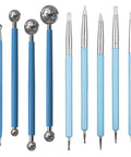 2 In 1 Dotting And Brush Tool For Clay And Nail Art Silicone Ball Stylus Set With Five Blue Handles Ceramic Dotting Tools For Rock Painting Pottery Embossing Blending Drawing And Modeling, blue-handled set