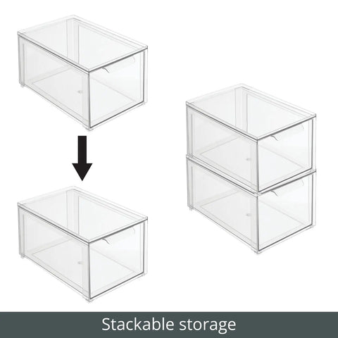 Stackable Closet Organizer Bin With Pull Out Drawer For Shoes Clothes Bags And More In Clear Plastic Lumiere Collection 2 Pack