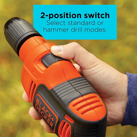 Hand adjusting 2-position switch on 6.5 Amp Hammer Drill with 1/2 Inch Chuck for wood concrete brick stone projects