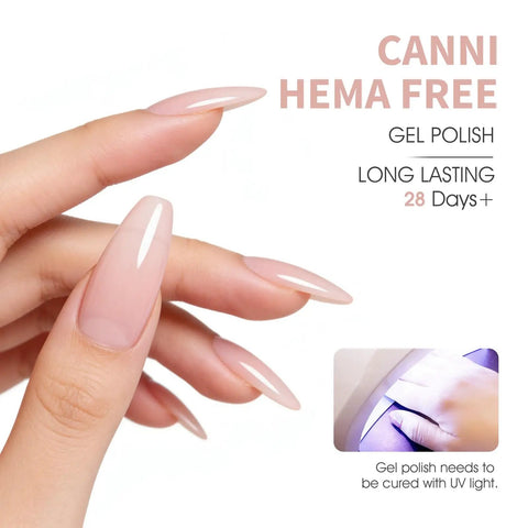 Close-up of manicured nails showcasing Six Nude Shades Gel Nail Polish Set In 9ml Bottles, HEMA Free Long Lasting Manicure Kit